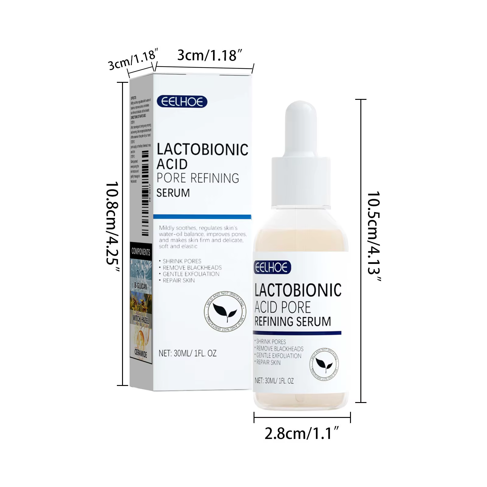 Sérum visage à l'acide lactobionique, rétrécit les pores, acide hyaluronique, hydratant, nourrissant