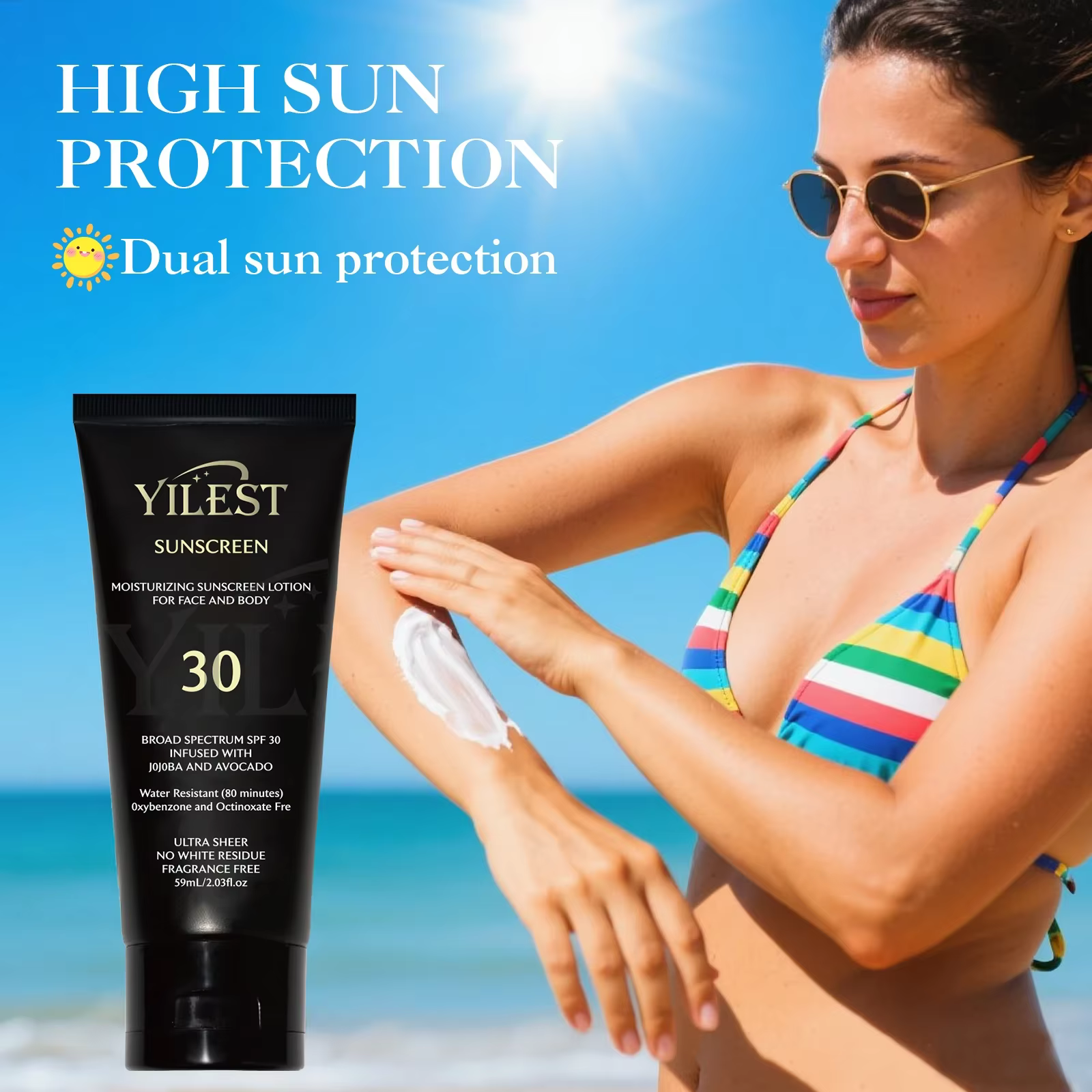 Lotion solaire hydratante à large spectre SPF 30 59g - Résistante à l'eau, non grasse, sans traces b