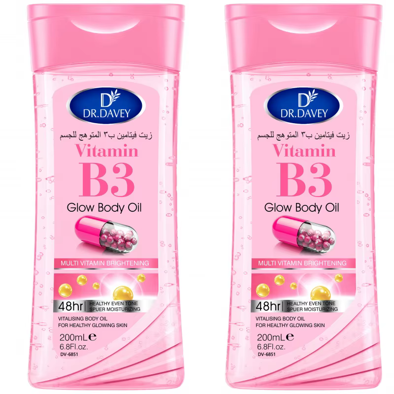 2 flacons d'huile corporelle éclaircissante à la vitamine B3 DR.DAVEY, hydratante et nourrissante po