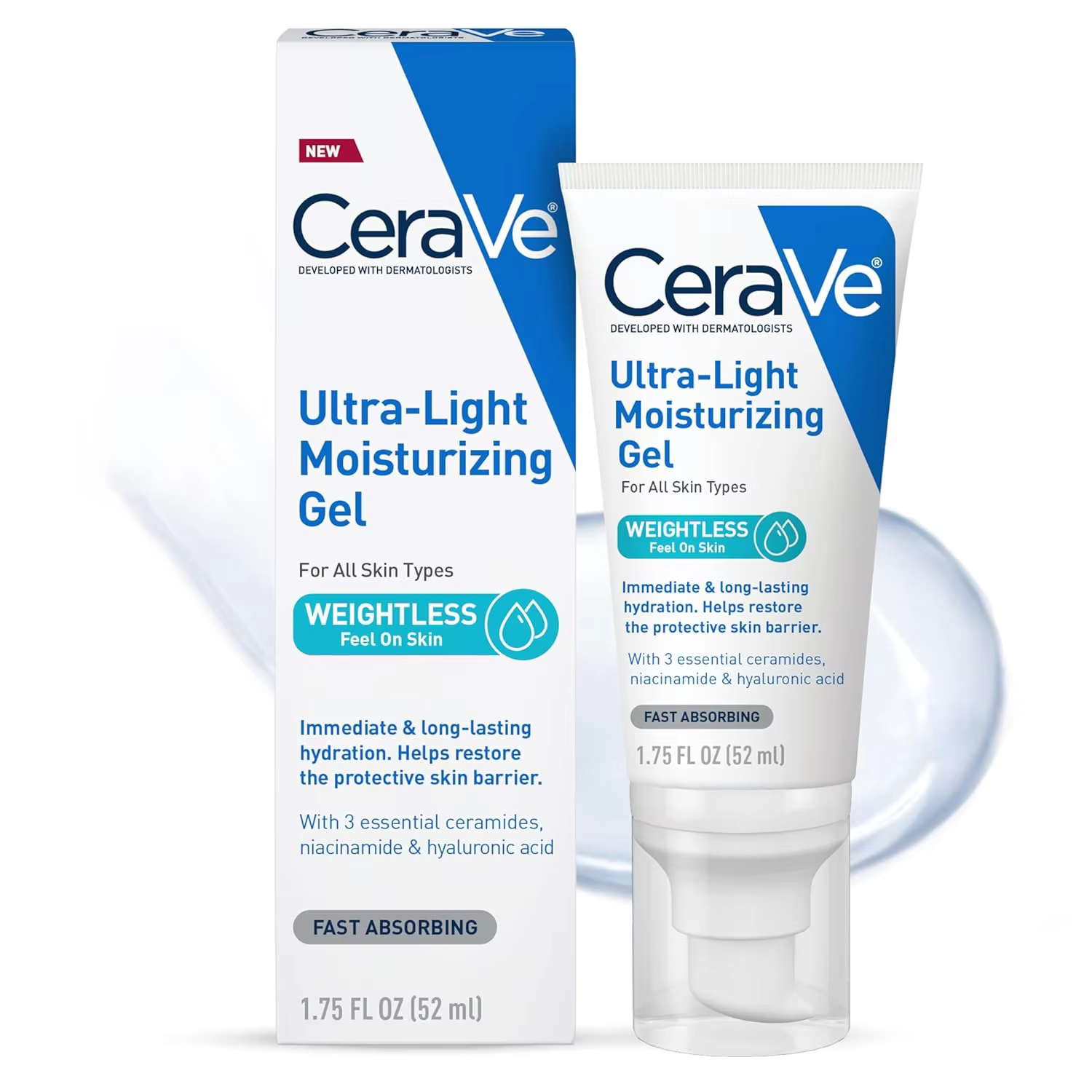 Gel hydratant pour le visage CeraVe ultra-léger avec céramides, niacinamide, acide hyaluronique, san