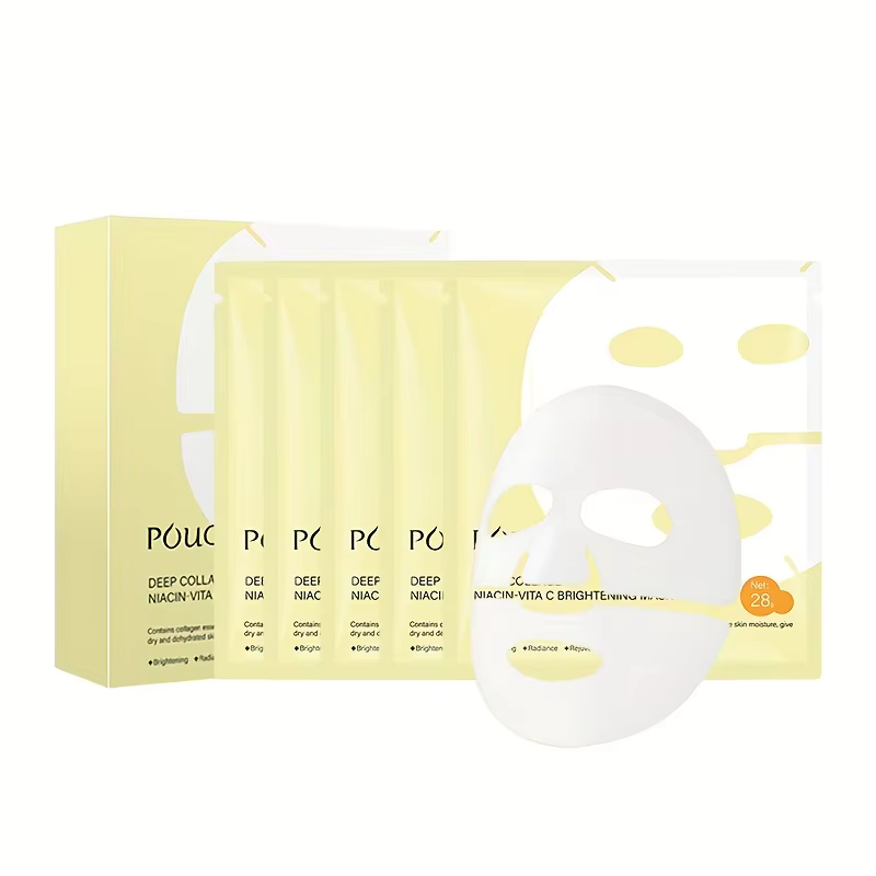 1 boîte*5 masques pour le visage au collagène blanc et jaune, contenant du collagène + de la niacina