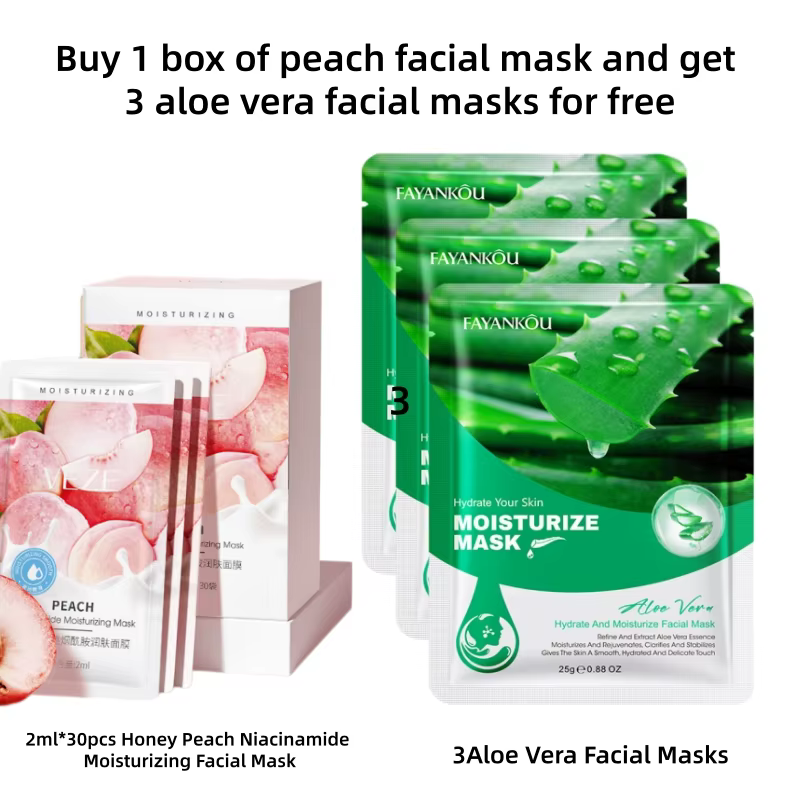 2Mlx30Pcs Masque rajeunissant pour la peau à la niacinamide de pêche, hydrate et nourrit la peau en 