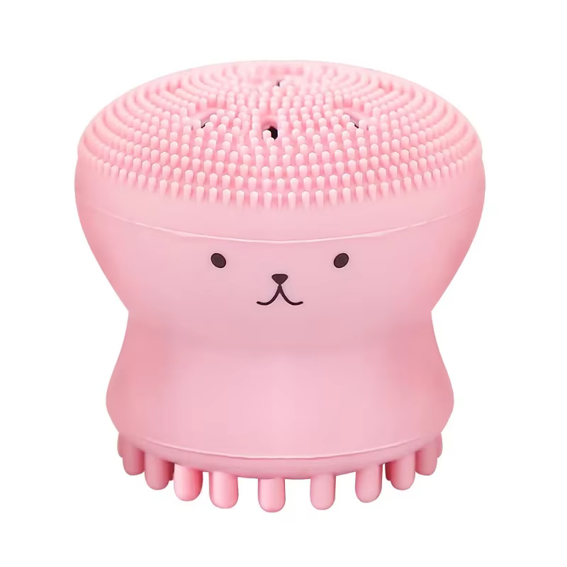 Brosse faciale poulpe rose avec éponge, brosse de nettoyage de la peau, petits outils de maquillage 