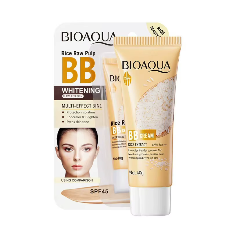 Nouvelle crème BB hydratante à la poudre de riz BIOAOUA, affinant et éclaircissante pour le visage