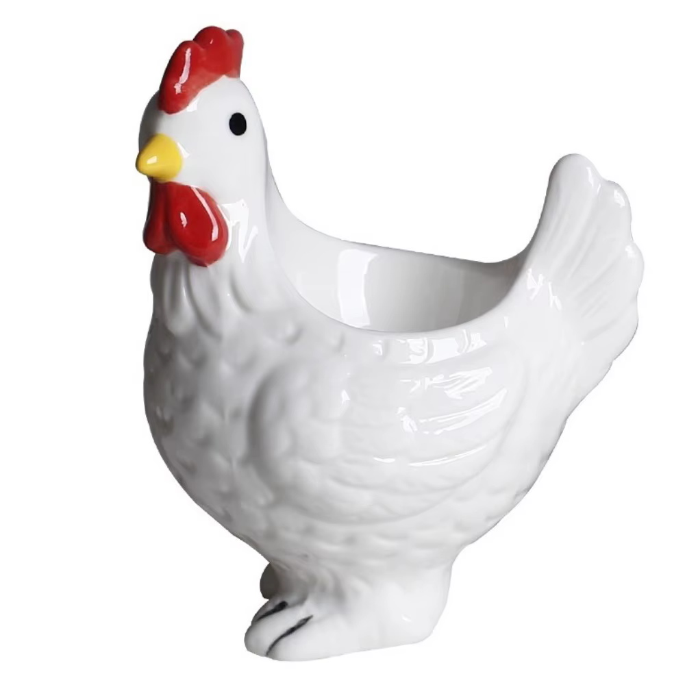 Porte-œuf en céramique en forme de poulet mignon, décoratif, 3D, surface lisse, pour le petit-déjeun