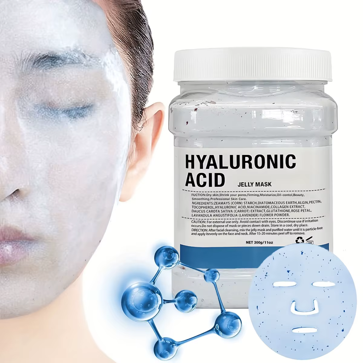 Masque visage à la gelée d'acide hyaluronique, Masque gel hydratant, Hydratation profonde pour les s