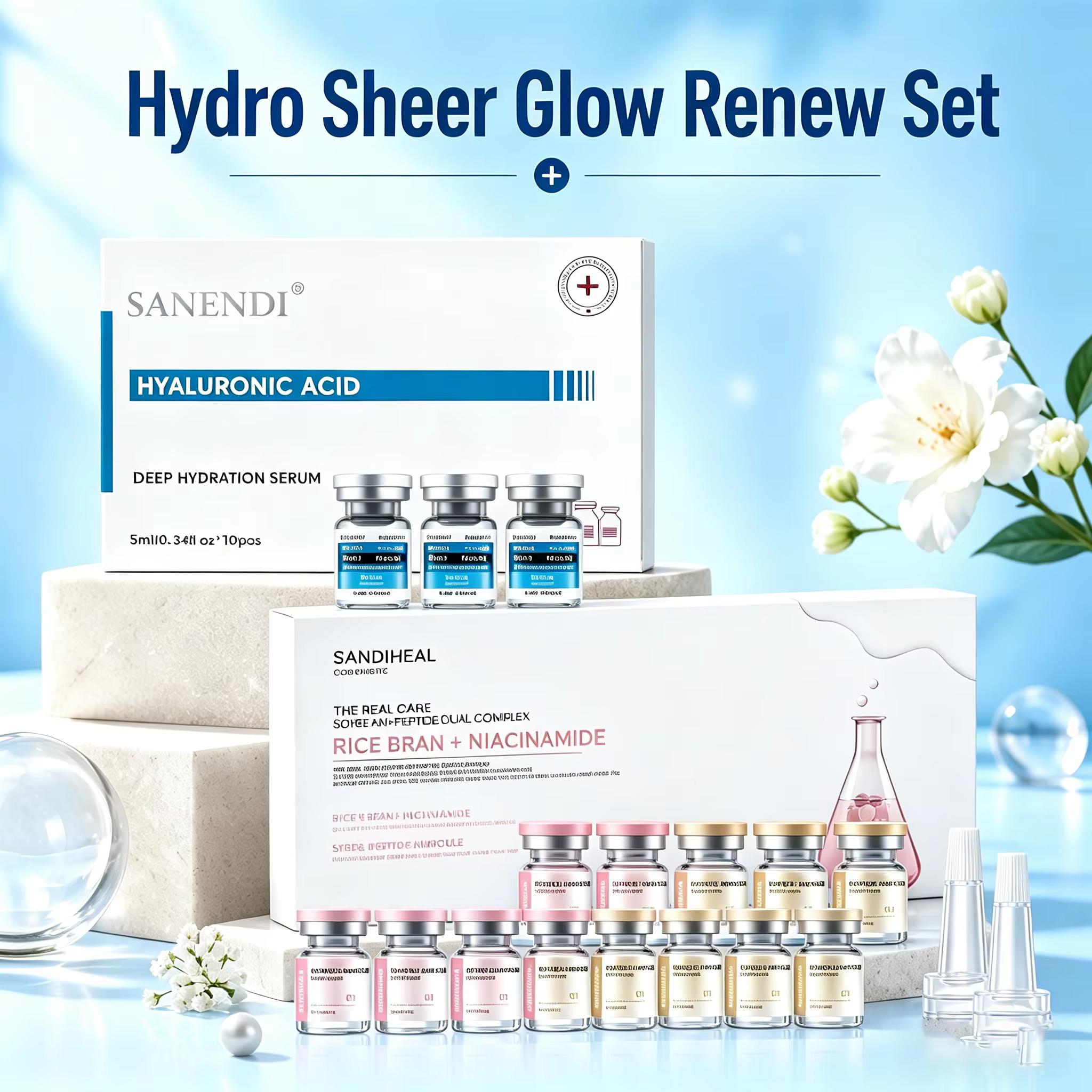 Ensemble de soins de la peau coréen multifonctionnel AQUA HA, sérum à l'acide hyaluronique et aux pe