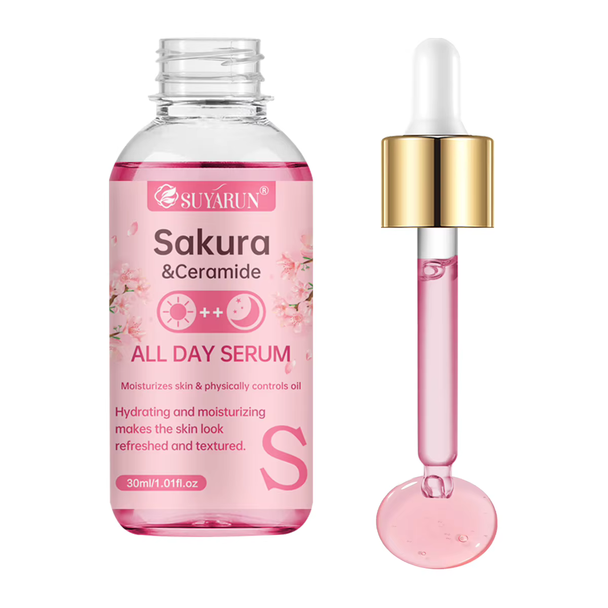 SUYARUN Sakura & Ceramide Essence Sérum Traitement hydratant anti-âge pour peaux lumineuses.