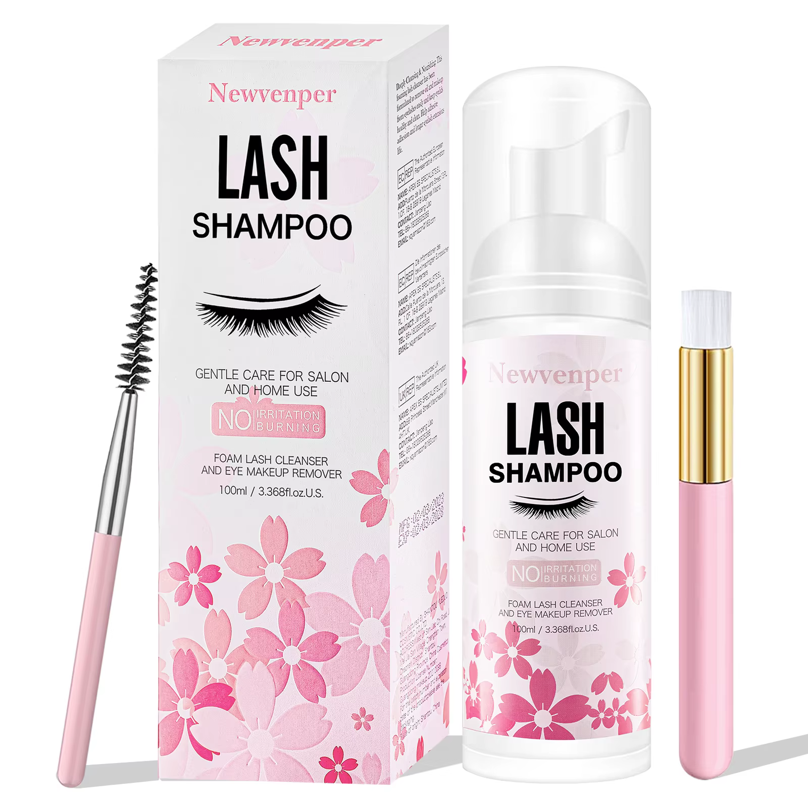 Shampoing pour cils 100ML + brosse et baguette de Mascara nettoyage moussant pour les paupières, dis