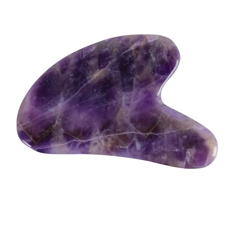 Outil Gua Sha en améthyste pour le visage, soins de la peau, corps, yeux, pierre minérale naturelle,