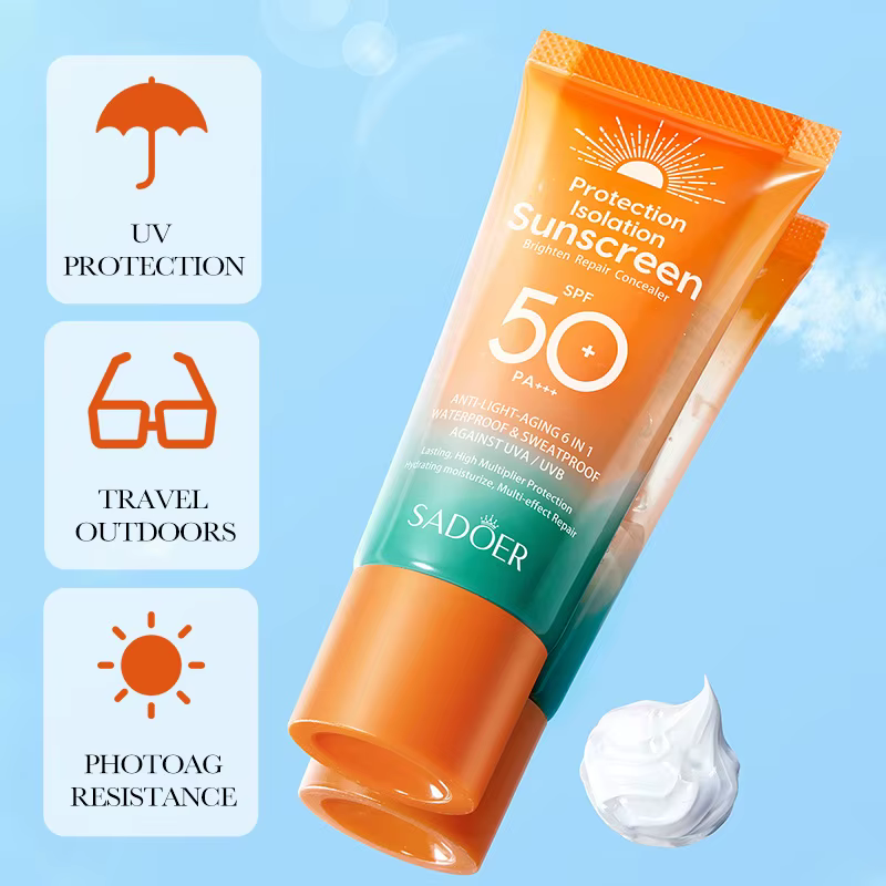 Lotion solaire protectrice UV SPF 50+ pour le visage, soin solaire pour la peau, double tube, multi-