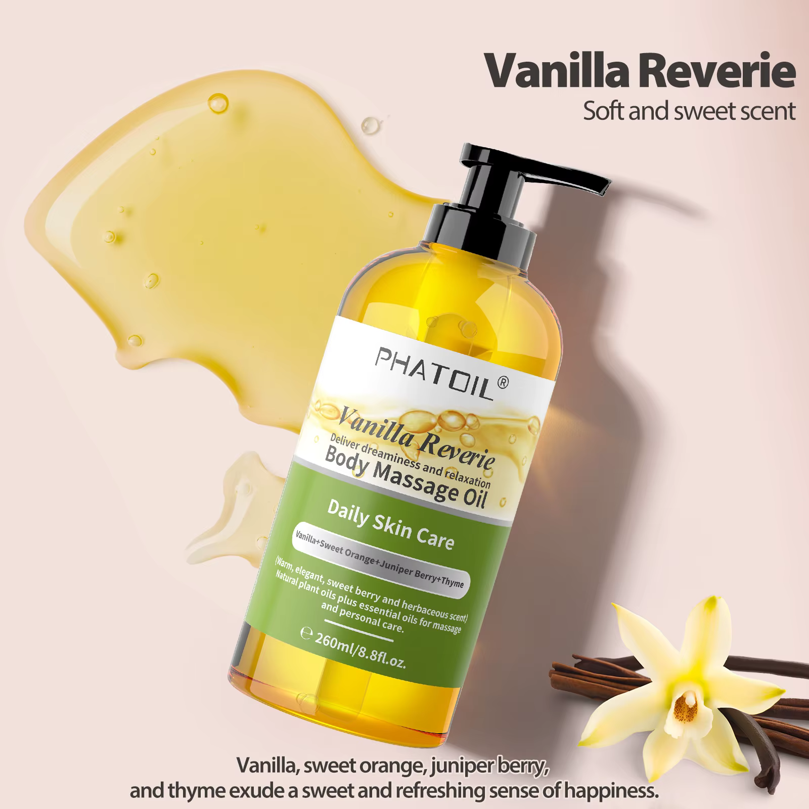 PHATOIL 260ml huile corporelle-huile de Massage hydratante et apaisante avec parfum longue durée hui