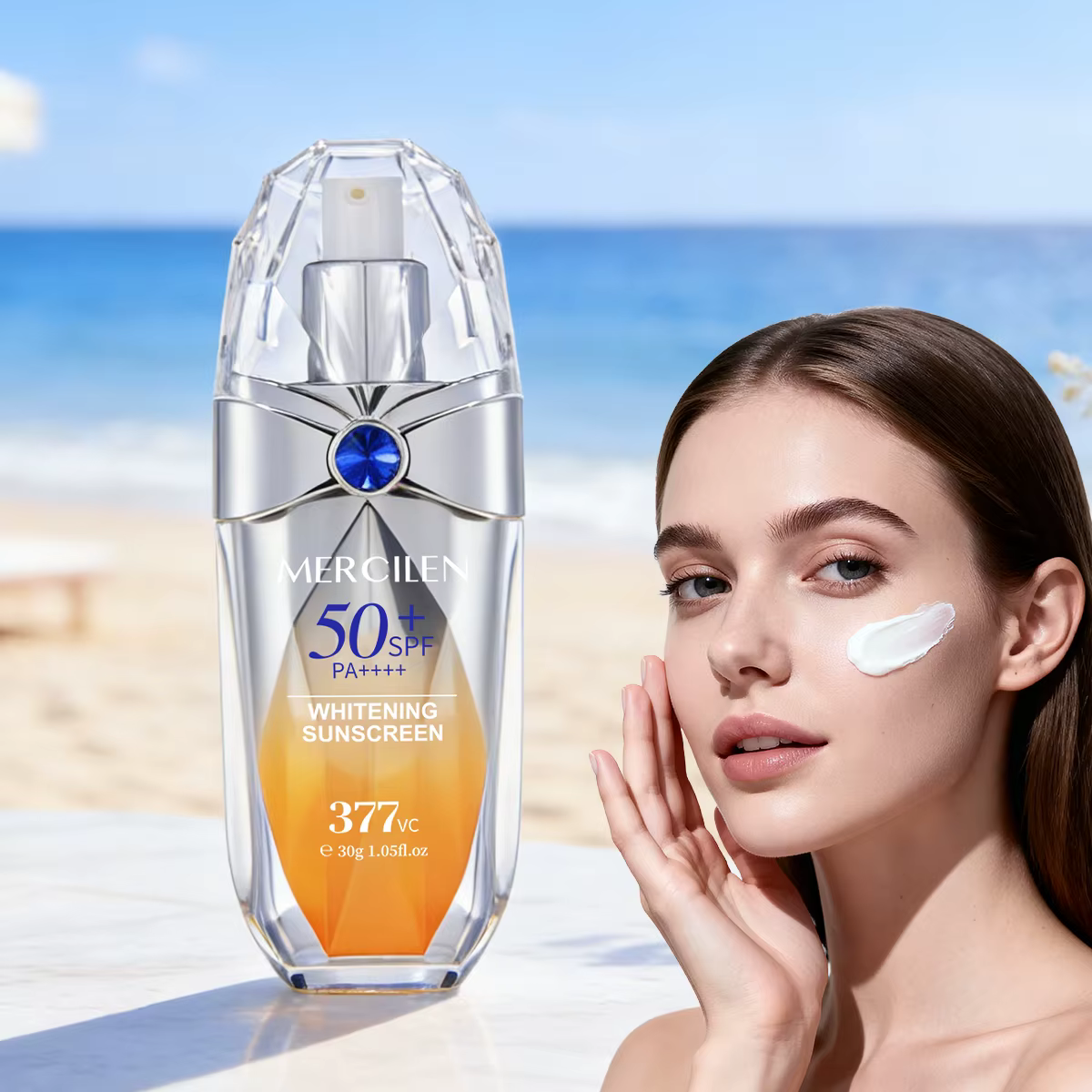Crème solaire Mercilen 30g, Spf50+/Pa+++ Haute protection, texture légère sans huile, absorption rap