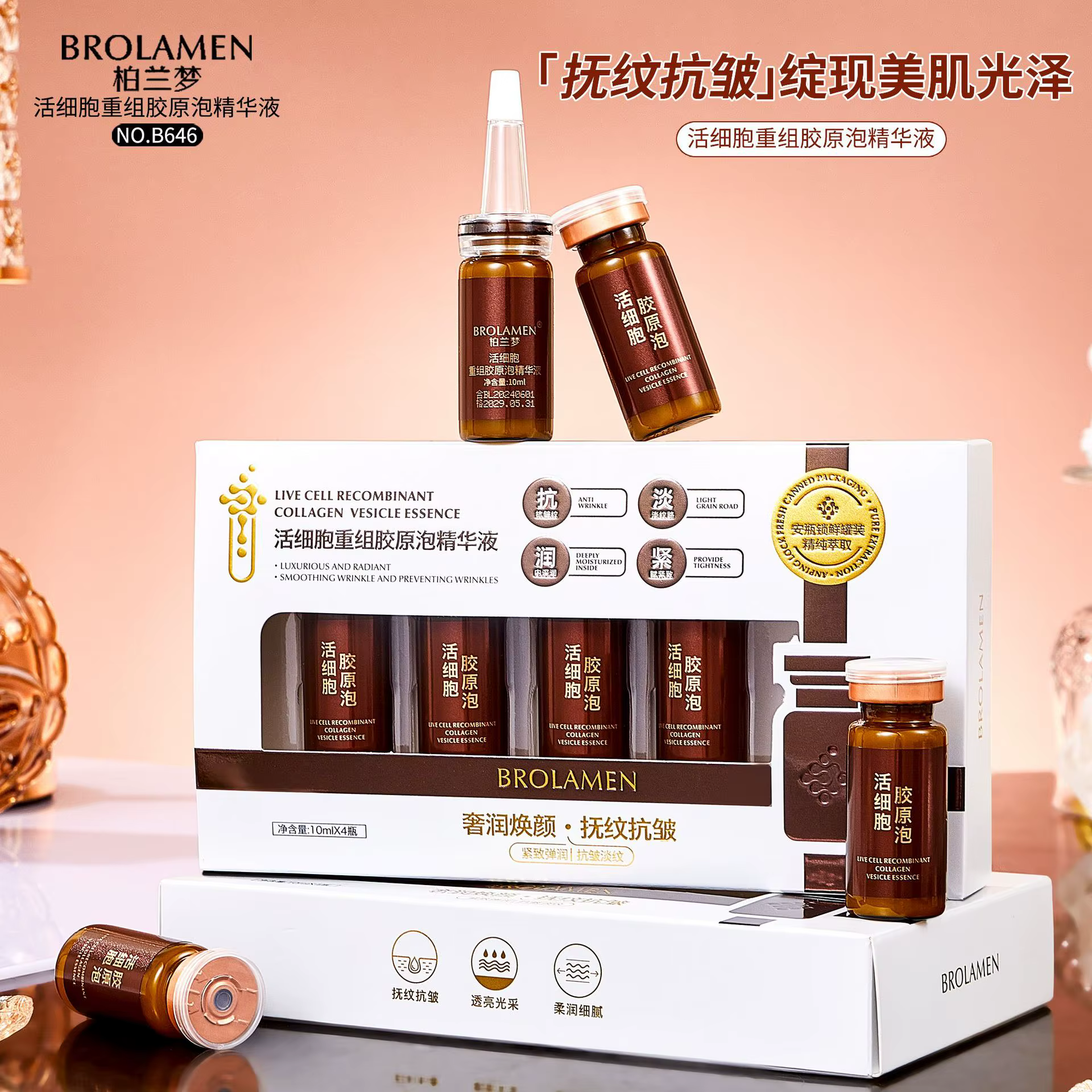 Live Cell – sérum pour le visage, Essence de collagène recombinant, hydratant en profondeur, rafferm