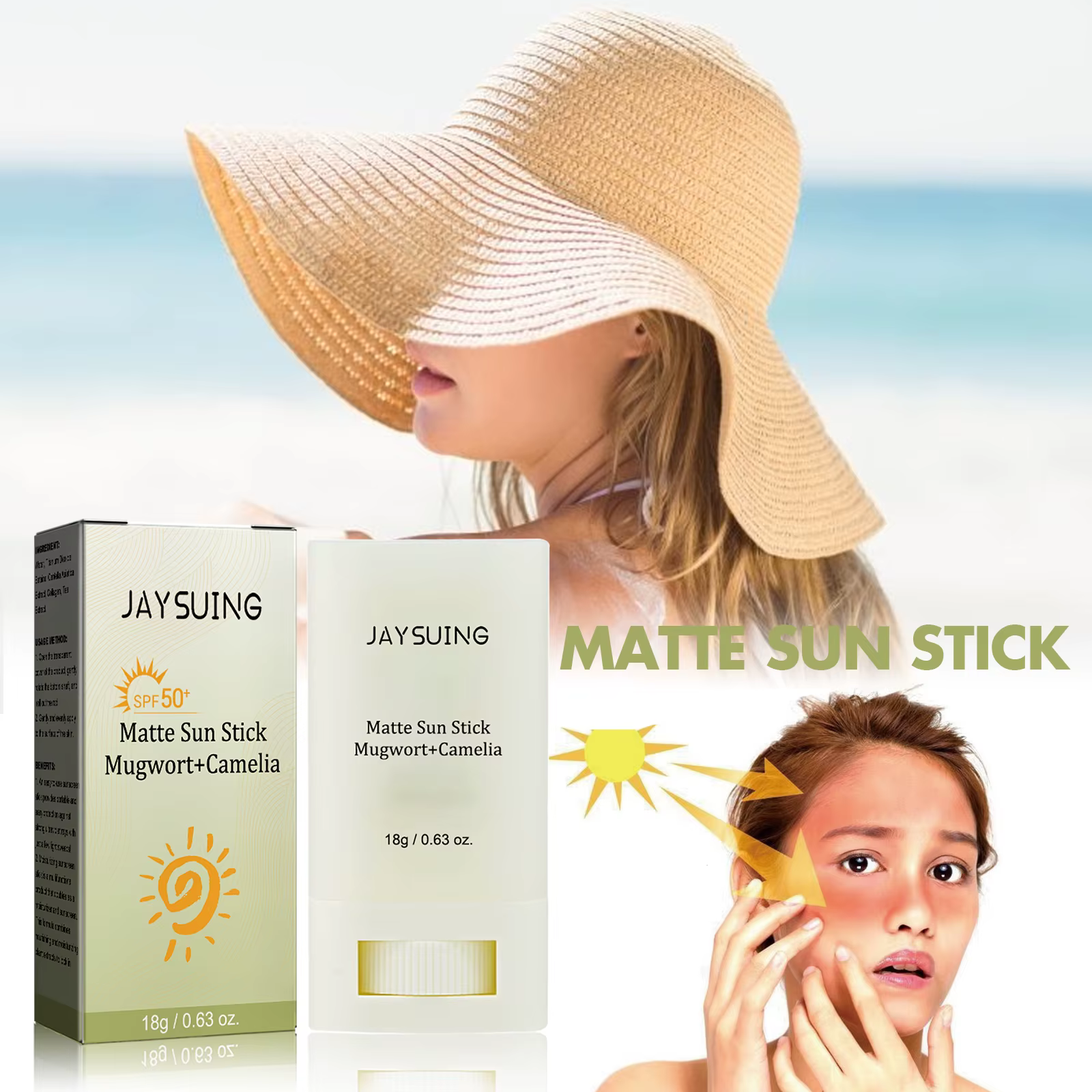 Bâton solaire mat Protection UV et crème hydratante éclaircissante pour le visage Non grasse SPF 50