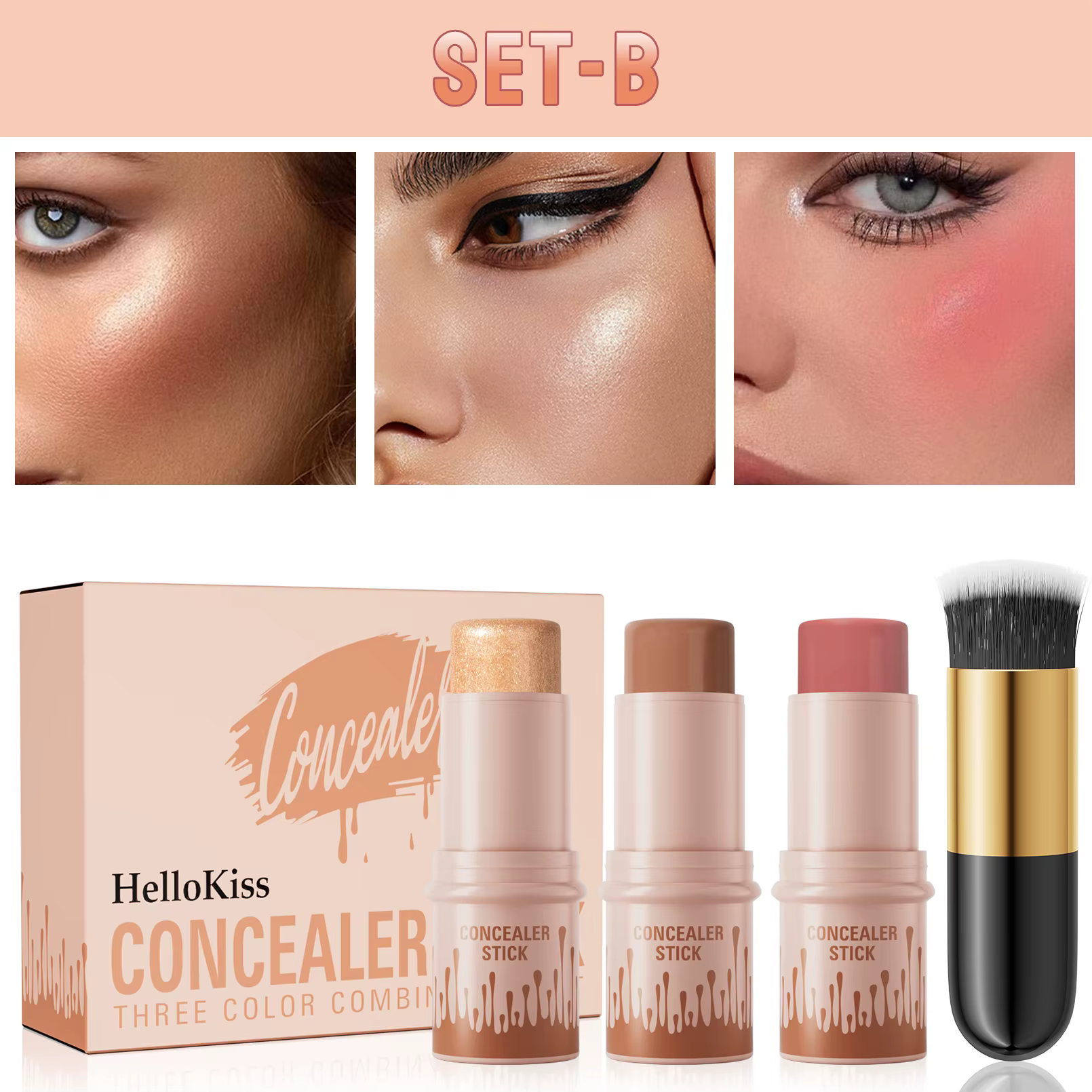 Sticks de contour, stick illuminateur, stick blush, ensemble de contour crème 3 pièces comprenant un