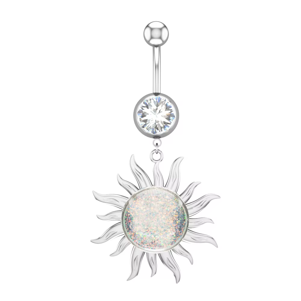 1PC Piercing de nombril long pour femme, motif fleur cœur, bijoux de corps sexy en acier inoxydable,