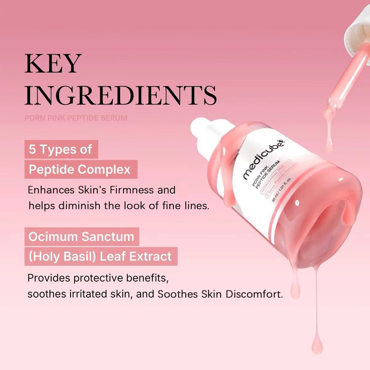 Sérum au peptide rose PDRN à l'ADN de saumon Medicube, lisse et à absorption rapide, rafraîchissant