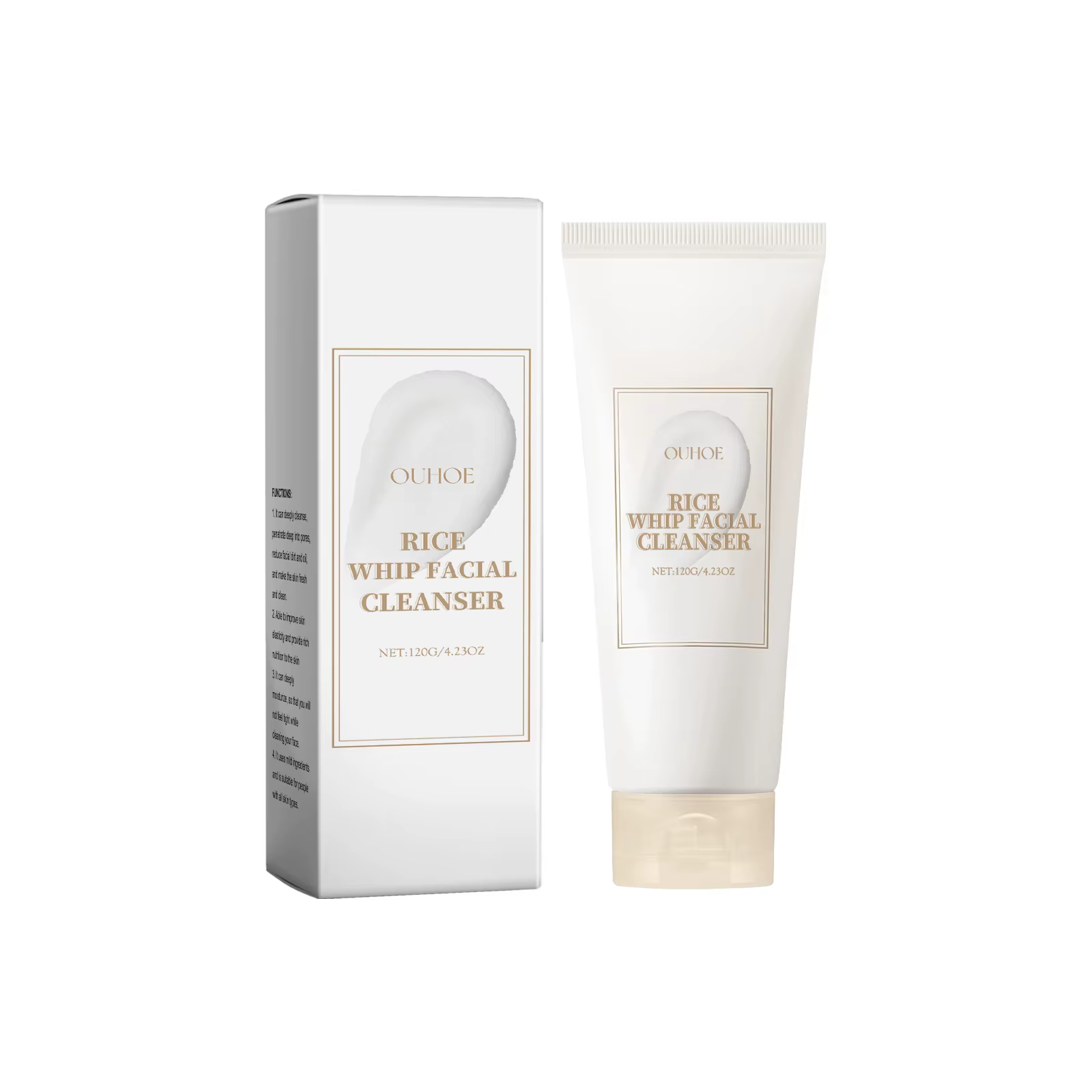 Mousse nettoyante au lait de riz 120g, lavage du visage doux, nettoyage en profondeur, extrait de ri