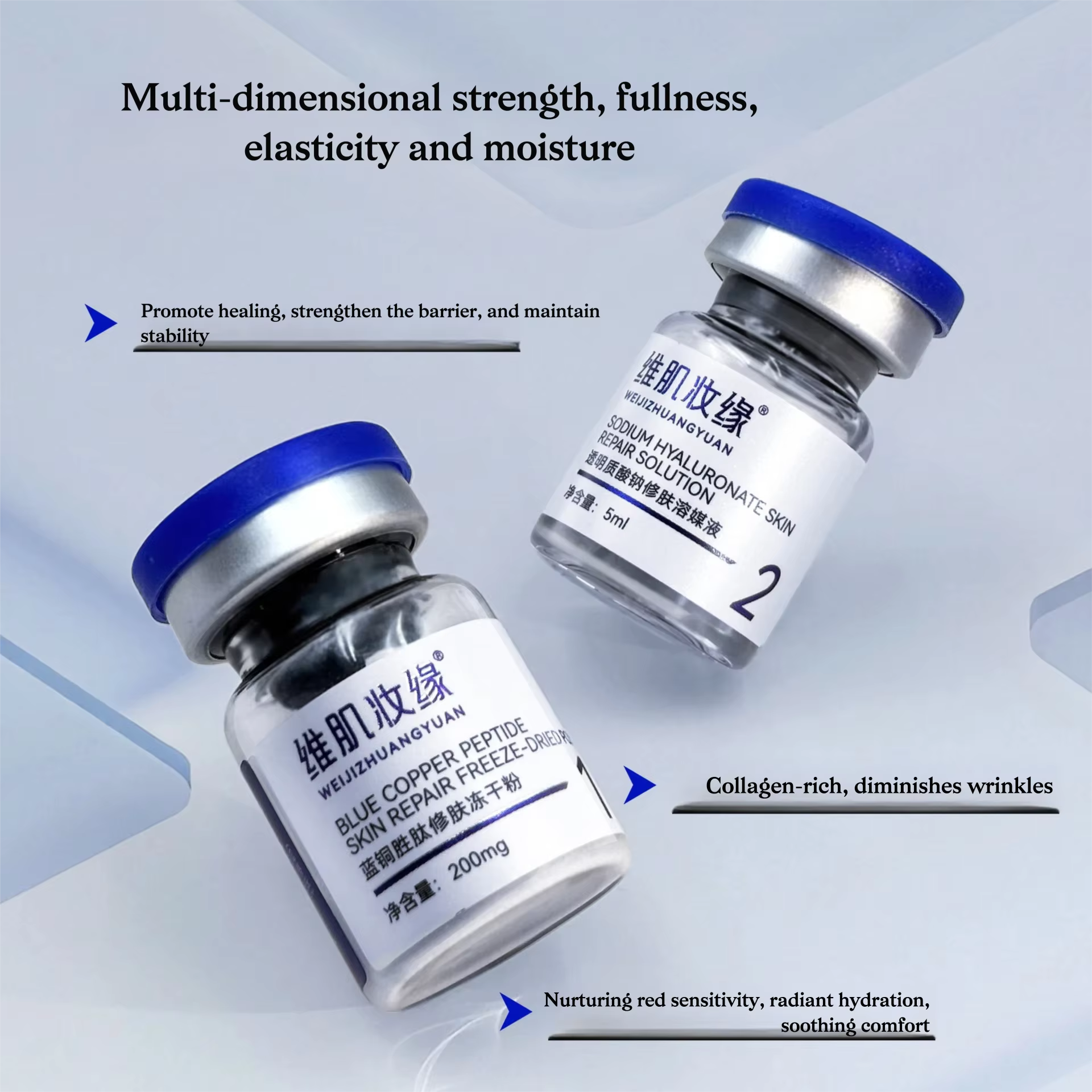 Sérum GHK-Cu Premium Lyophilisé au Peptide de Cuivre Bleu Anti-rides, Réparateur de Barrière Cutanée
