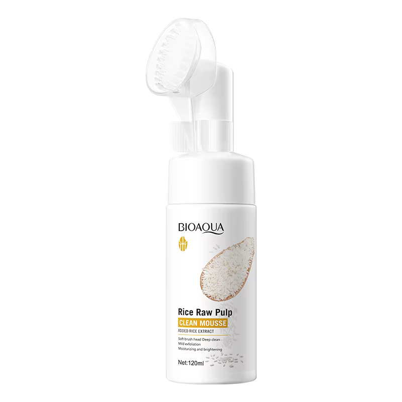 Mousse nettoyante à la purée de riz BIOAOUA 120 ml, nettoyant visage doux hydratant, régulateur de s