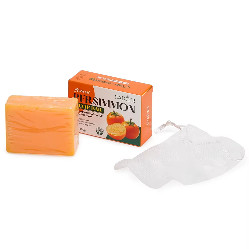 Savon nettoyant au kaki (1 ou 2 pièces) avec filet moussant, soin corporel, lavage du visage, exfoli