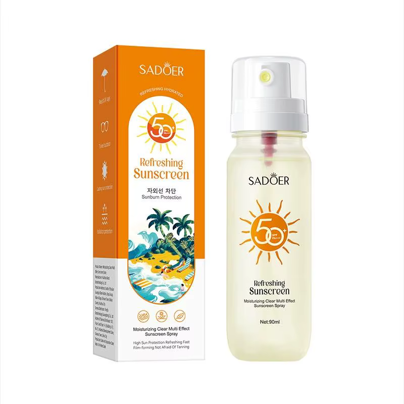 Spray solaire SADOER SPF50+ 90ml, rafraîchissant, hydratant, protection UV transparente, non gras, p