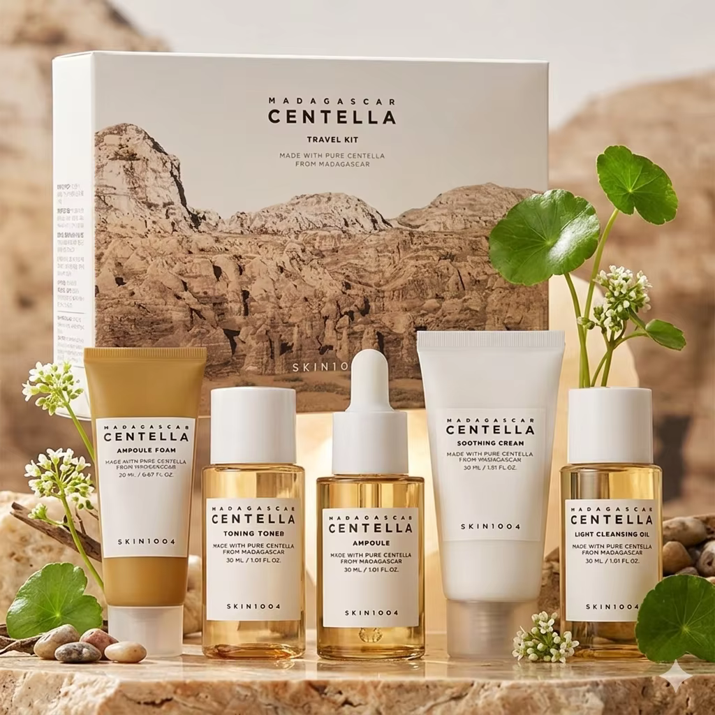 SKIN1004 Madagascar Centella Asiatica Kit de Soins de la Peau 5 pièces : Huile Nettoyante Visage, Mo