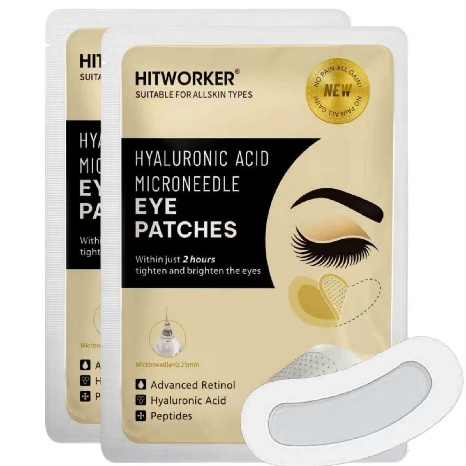 1 paire de patchs pour les yeux à l'acide hyaluronique hydratant, adaptés à tous les tons de peau, l