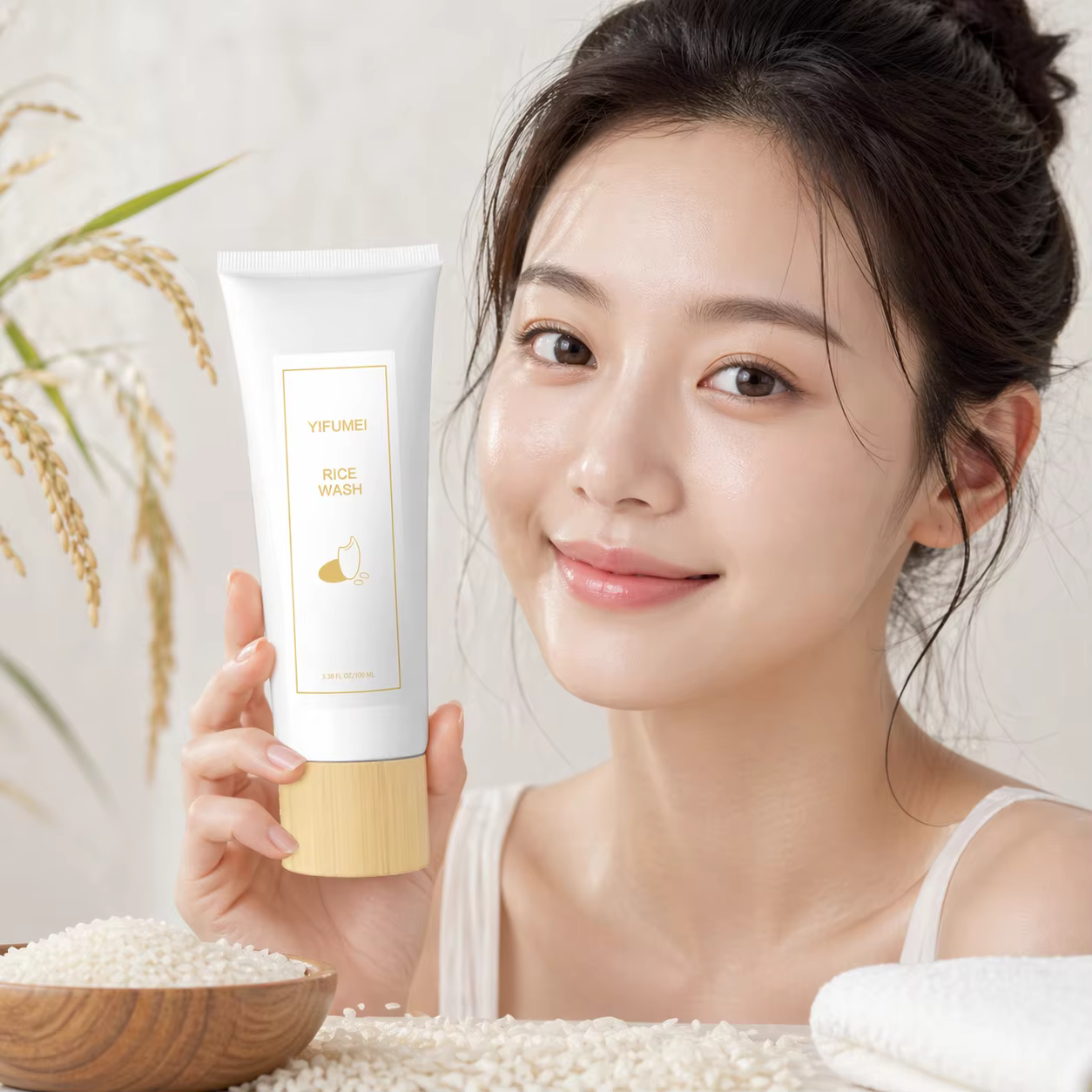 Nettoyant visage au riz, apaisant, régulateur de sébum, hydratant, éclaircissant, raffermissant, pou