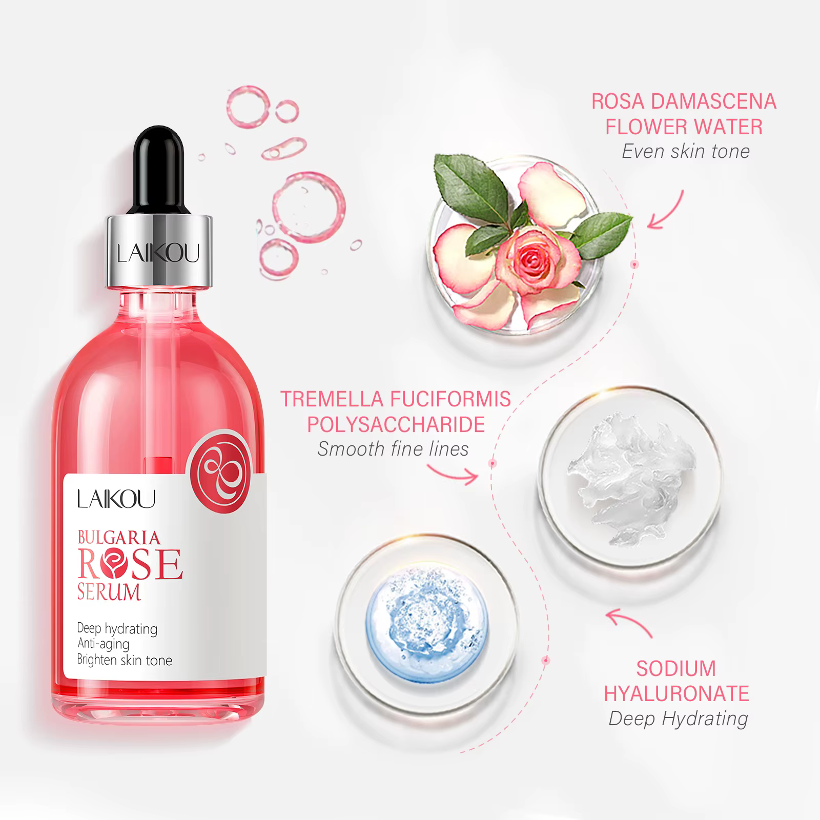 Sérum à l'essence de rose ou de cerisier Laikou, soin du visage nourrissant en profondeur, réparateu
