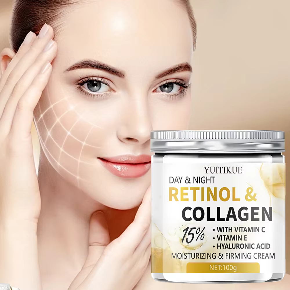 YUITIKUE Crème de Jour et de Nuit au Collagène 15% Rétinol 100g - Lift Firm Hydrater avec Acide Hyal