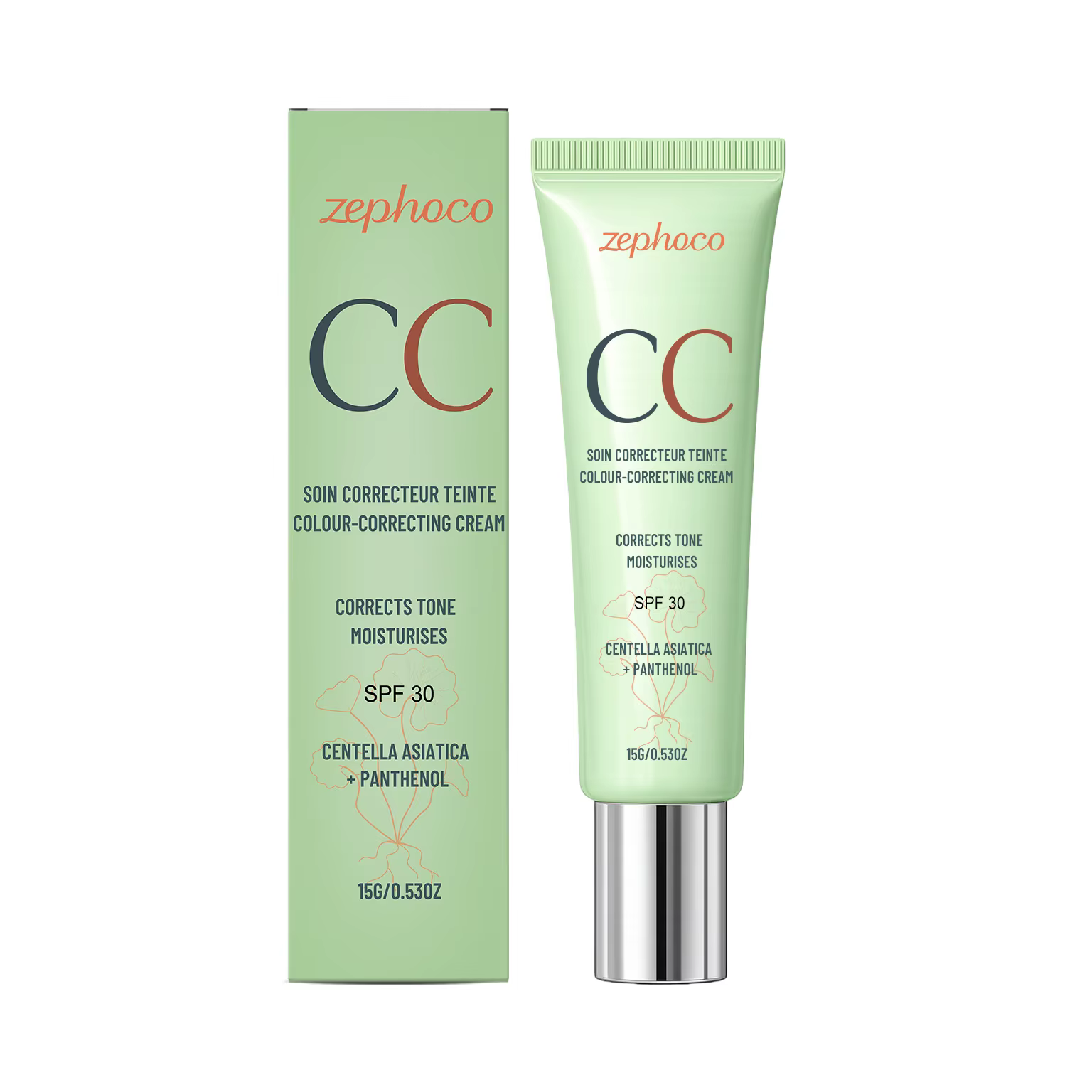 Crème Correctrice de Couleur Zephoco SPF 30 Protection Solaire Anti-UV Couvrance Rougeurs et Imperfe