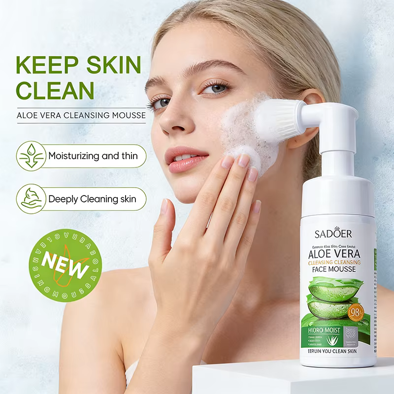 SADOER Nettoyant Visage à l'Aloe, Mousse Nettoyante Massante Hydratante, Nettoyage en Profondeur Ant