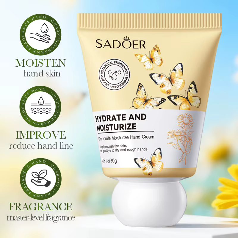 Crème pour les mains florale SADOER, lys, lavande, camomille, cerisier, rose, hydratante, réparatric
