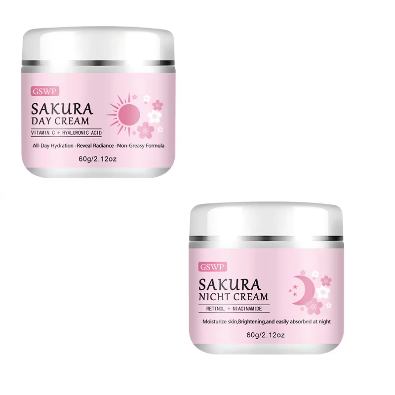 Ensemble de crèmes hydratantes jour et nuit GSWP Sakura, comprenant une crème de jour et une crème d