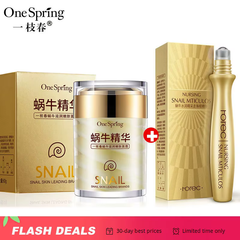 Crème pour le visage d'escargot + sérum de rouleau de Massage des yeux au rétinol 2 pièces sac pour