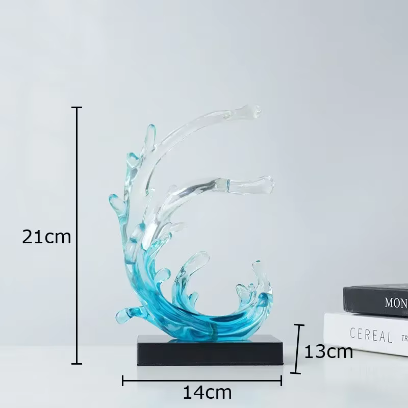 Statue de Vagues de la Mer Bleue, Ornements de Décoration de Bureau, Sculpture Créative Transparente