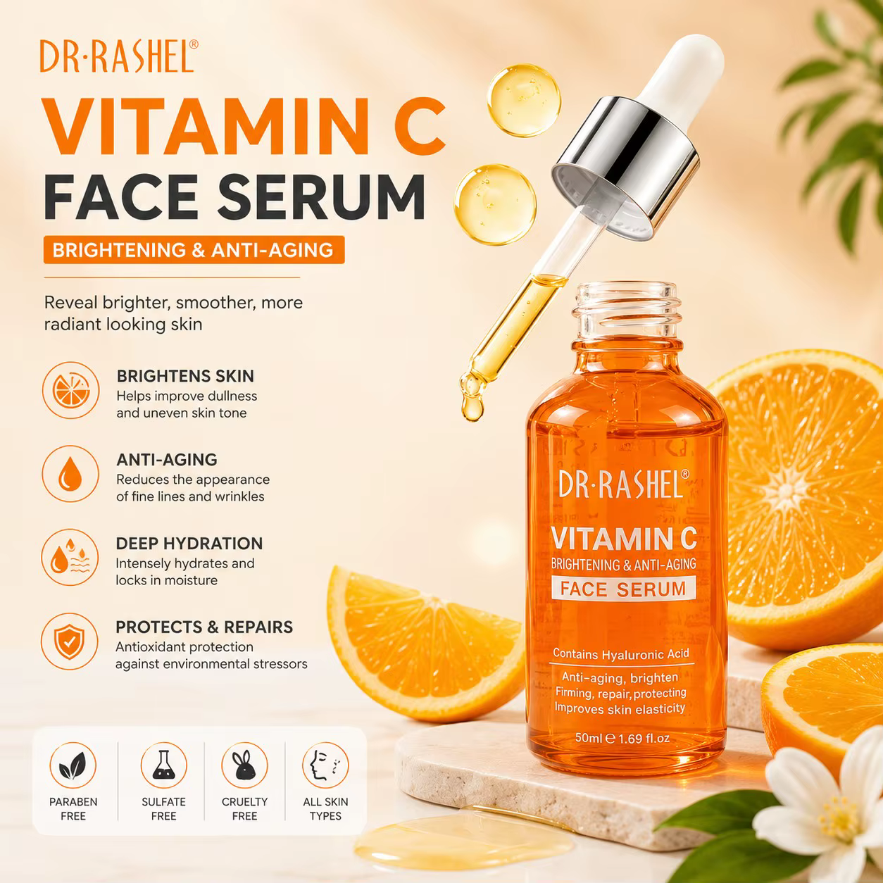 DR RASHEL Sérum éclaircissant à la vitamine C rafraîchissant et facile à absorber hydratant