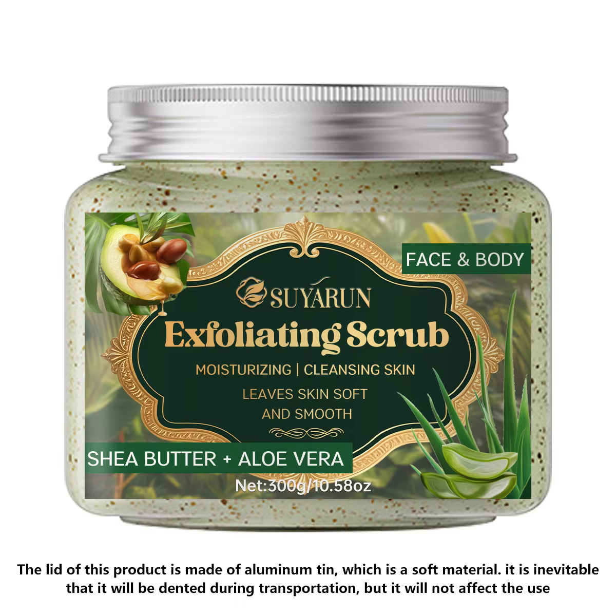 SUYARUN Exfoliant au beurre de karité et à l'aloe vera - Gommage naturel pour le visage et le corps,