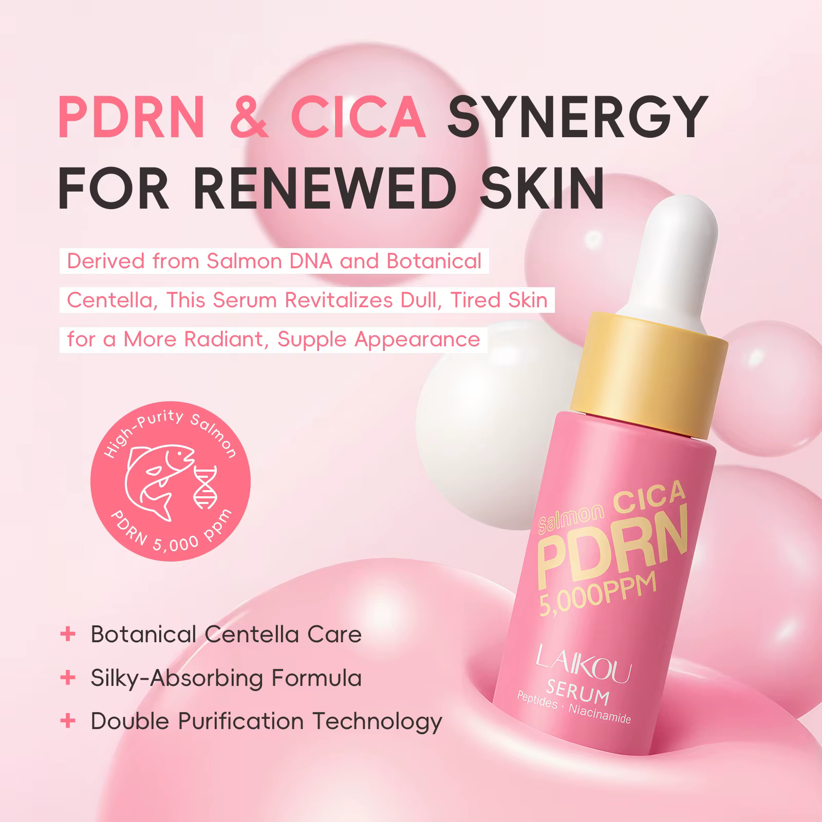Sérum LAIKOU PDRN CICA 17ml Hydratant, éclatant, repulpant, pour une peau radieuse avec de la niacin