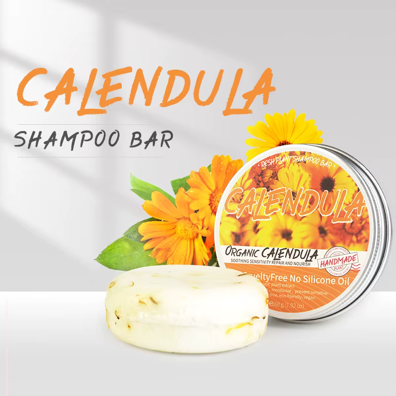 Le savon shampooing végétal au calendula n'a pas d'huile de silicone ni résidu, nettoie en profondeu