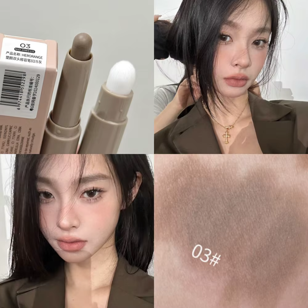 HERORANGE Stylo contour double extrémité pour contour, éclaircissant avec un pinceau anti-taches