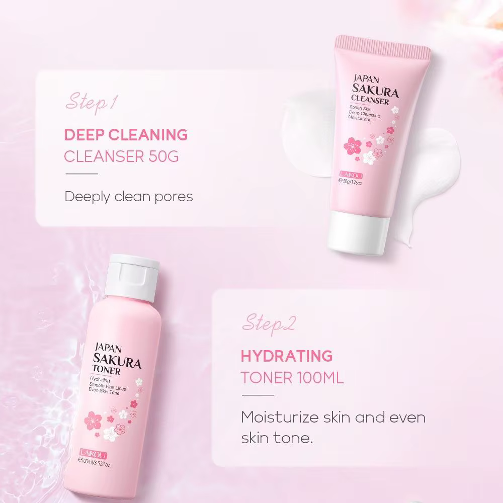 Sakura-Ensemble de soins de la peau pour femmes et filles, kit de nettoyage en profondeur, hydratant