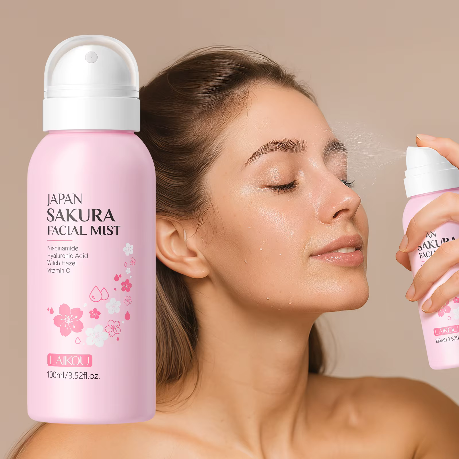 Brume faciale LAIKOU Japan Sakura 100ml, apaise les peaux sèches, unifie le teint, parfum doux de Sa