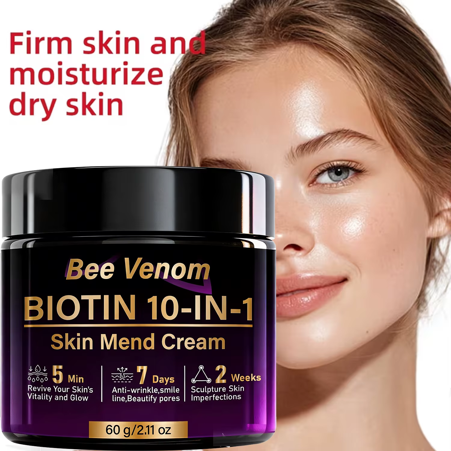 Crème réparatrice pour la peau au venin d'abeille et à la biotine 10-en-1