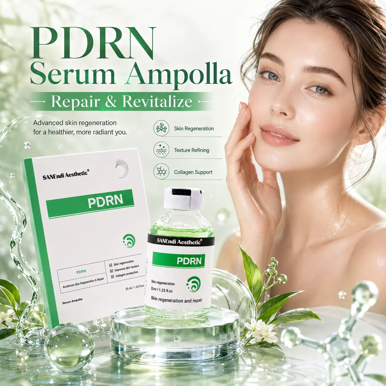 SANENDI Premium Exosbio Sérum Visage PDRN GSH Essence Lissant Raffermissant Hydratant Soin Coréen VitaB5 Solution de Beauté Liquide