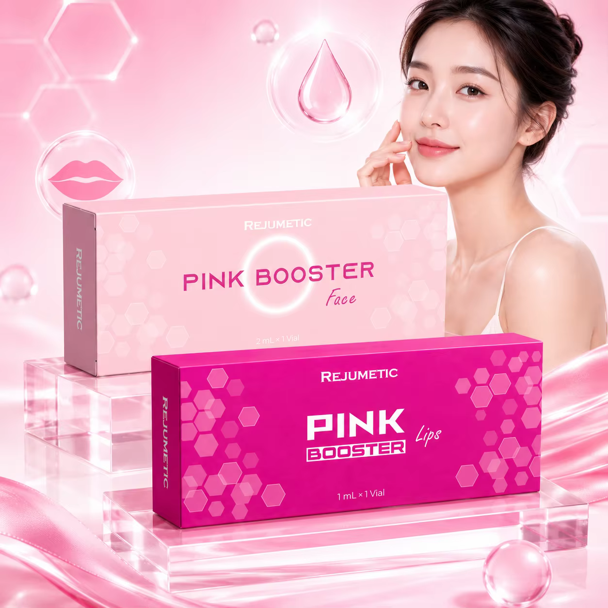 Sérum Booster Rose à l'Acide Hyaluronique pour les Lèvres et le Visage – Nouveaux Produits de Beauté 2026 – Kit de Soins Coréens pour la Peau