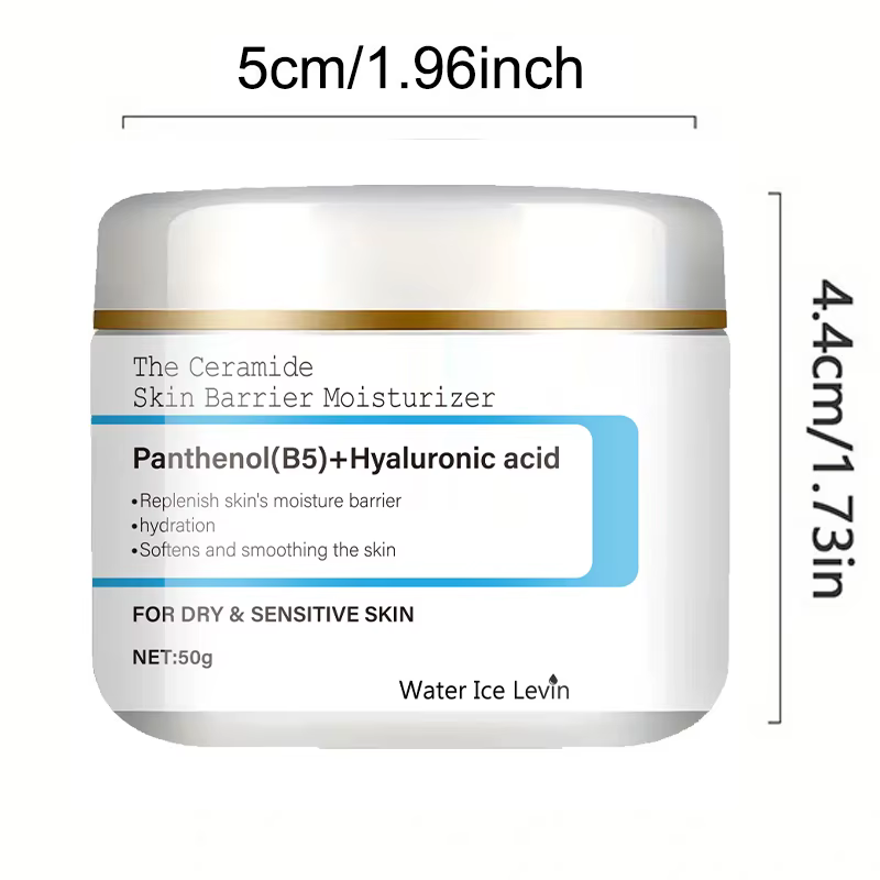Ceramide Barrière Hydratante Pantenol Acide Hyaluronique. Soulevez instantanément et fermes. Hydrate et lisse. Soulagement de la peau sèche et sensible.