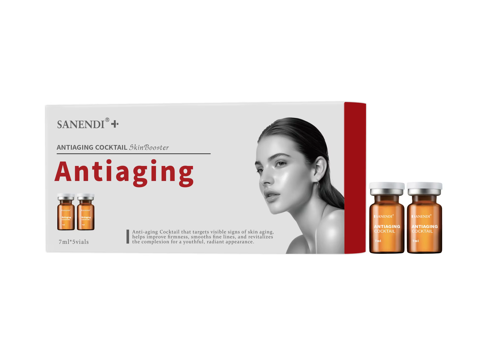 SANENDI Radiance Cocktail Booster de peau Essence hydratante et améliorant la lueur pour un look lumineux et rafraîchissant 7 ml * 5 flacons